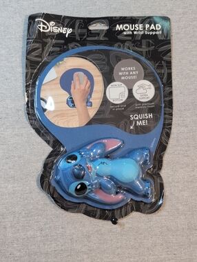 Disney Blue Stitch Wrist Support Mouse Pad with Pink Ear Accents